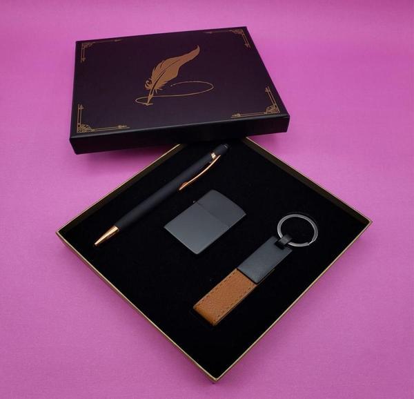Siyah Rubber Kalem Çakmak ve Anahtarlık Set - Image 1