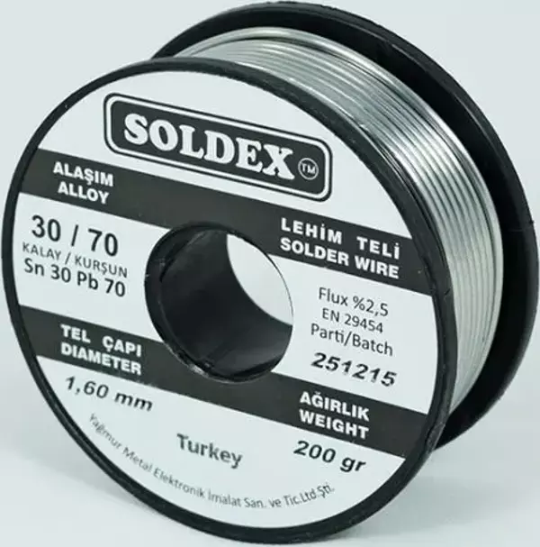 Soldex 30-70 Lehim Teli 200 Gr 1,6 mm Sn:30 - Pb:70 - Image 1