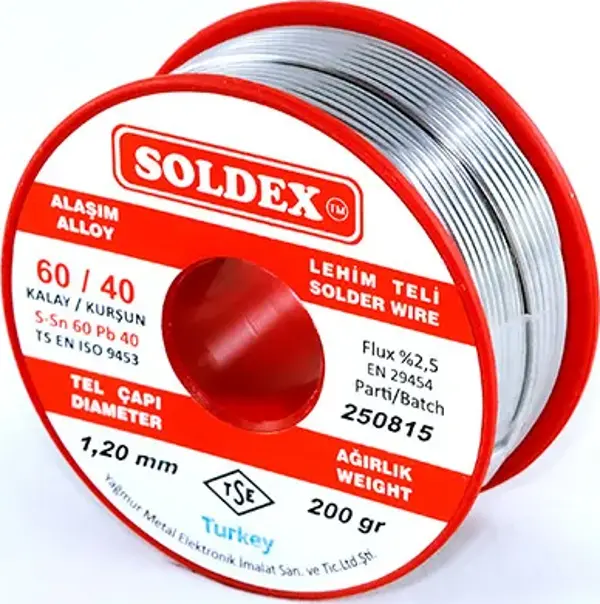 Soldex 60-40 Lehim Teli 200 Gr 1 mm - Sn:60 / Pb:40 - Image 1