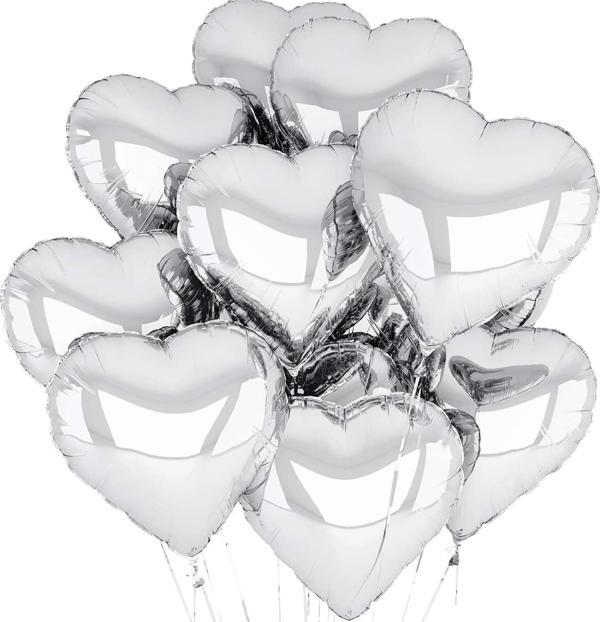 Metalize Parlak Gümüş Kalp Şekilli Uçan Balon Folyo 18 inç 45 cm 10 Adet - Image 1
