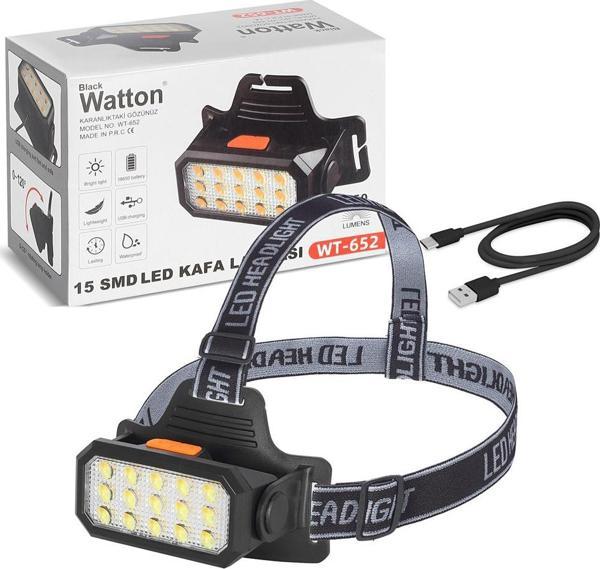 15 LEDLİ SARI / BEYAZ ŞARJLI KAFA LAMBASI WATTON WT-652 - Image 1