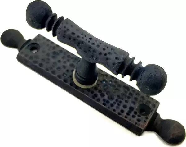 Antika Tarz Dekoratif Pirinç Misket Pencere Kolu - 165x32 mm, Oksit - Image 1