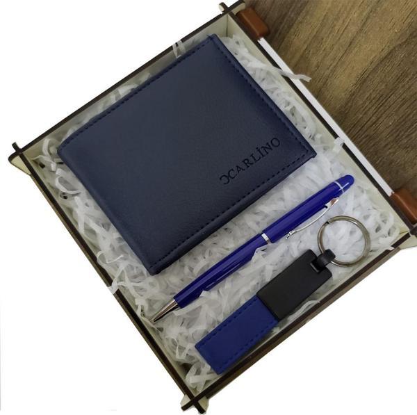 Mavi Cüzdan Kalem ve Deri Mavi Anahtarlık Set - Image 1
