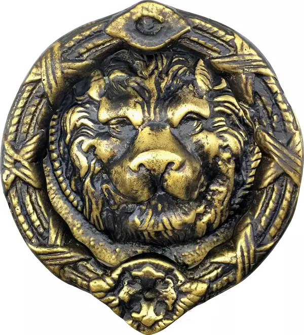 Antika Tarz Dekoratif Pirinç Aslan Kapı Tokmağı, Taktak - 185 mm, Antik - Image 1