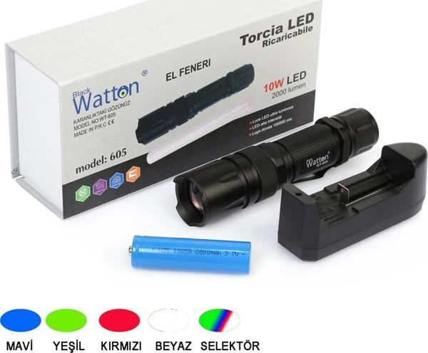 10W 2000 Lümen 4 Renk Güçlü EL Feneri Watton Wt-605 - Image 1