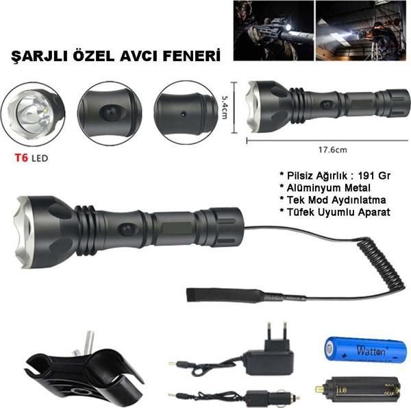 Orjinal 600 Lümen Tx6 Şarjlı Özel Avcı Feneri Watton Wt-253 - Image 1