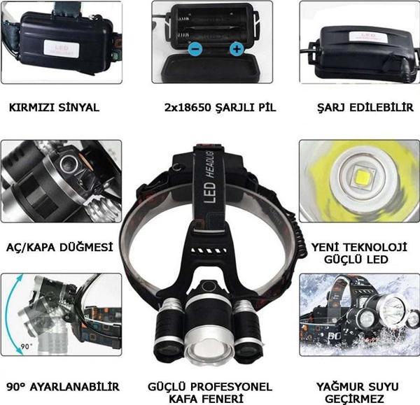 3 Başlıklı Şarjlı  Kafa Feneri  Watton Wt-256 - Image 1