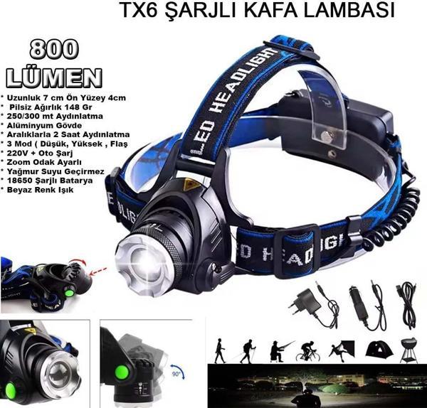 Orjinal 800 Lümen Tx6 Şarjlı Zoomlu Kafa Feneri Wt-120 - Image 1