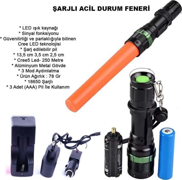 Sinyalli Acil Durum EL Feneri Cree5 Watton Wt-262 - Image 1