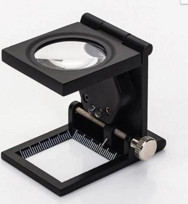 28x28 Mm Katlanır Sayaçlı Metal Lüp 2 LED Işıklı Büyüteç Tekstil TH-9005A - Image 1