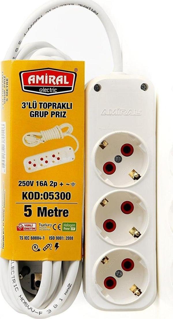 3 lü Topraklı 5 Metre Kablolu Grup Priz - Image 1