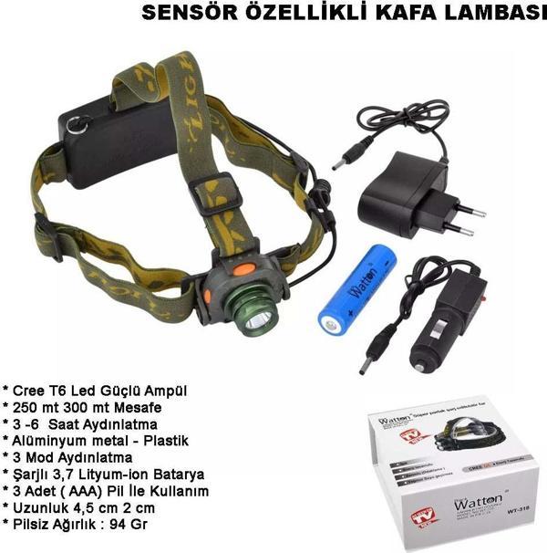 Sensörlü Şarjlı Kafa Lambası Watton Wt-318 - Image 1