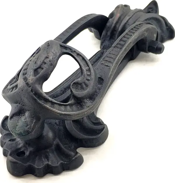 Antika Tarz Dekoratif Pirinç Doğa Kapı Tokmağı, Taktak - 205x73 mm, Oksit - Image 1