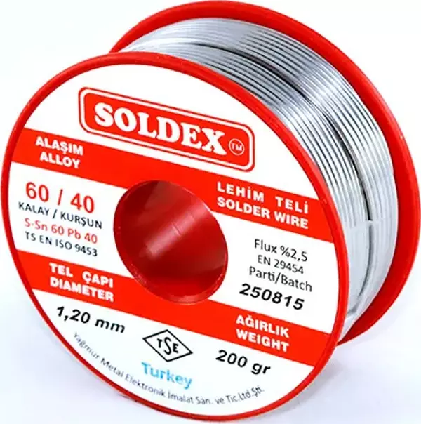 Soldex 60-40 Lehim Teli 200 Gr 1,6 mm - Sn:60 / Pb:40 - Image 1