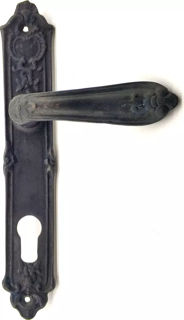 Antika Tarz Dekoratif Pirinç Çiçekli Banyo Kapı Kolu - 240x40 mm, Oksit - Image 1