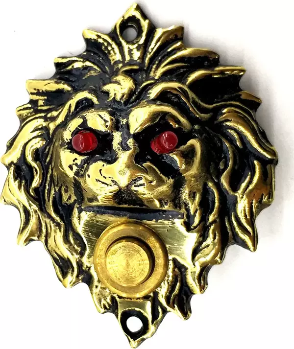 Antika Tarz Dekoratif Pirinç Aslan Kapı Zili - 100x78 mm, Antik, Led Işıklı - Image 1