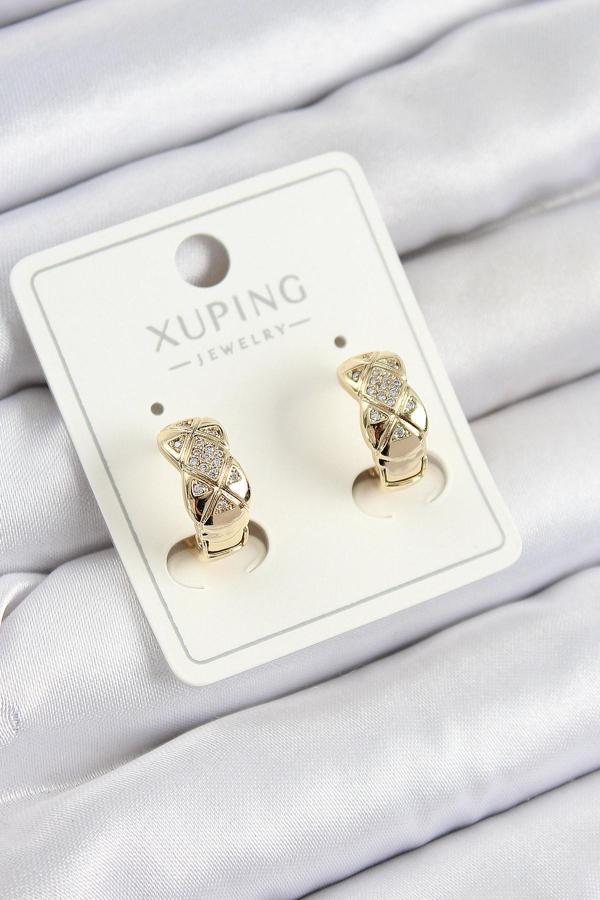 Xuping Zirkon Taşlı Geometrik Desenli Halka Model Gold Renk Kadın Küpe - EBJ250705W36324 - Image 1