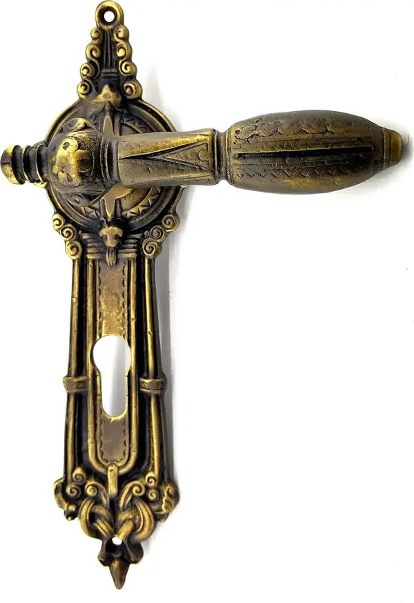 Antika Tarz Dekoratif Pirinç Şato Model Yale, Dış Kapı Kolu - 262x83 mm, Antik - Image 1