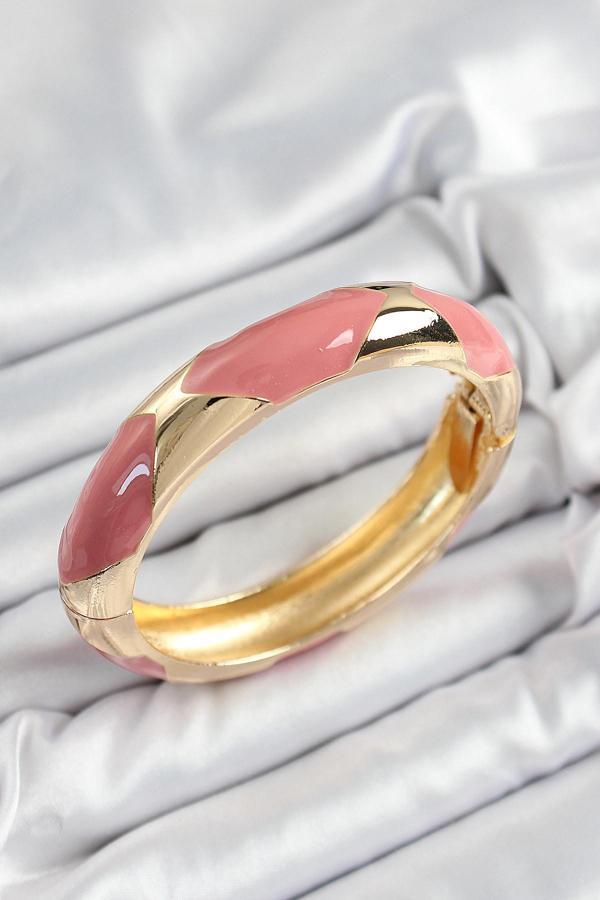 Pirinç Pembe Mineli Baklava Model Gold Renk Kadın Kelepçe - EBJ250705W36275 - Image 1