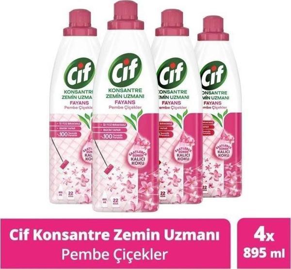 Cif Konsantre Zemin Uzmanı Fayans Pembe Çiçekler %100 Temizlik Ve Parlaklık 895 ml 4 Adet - Image 1
