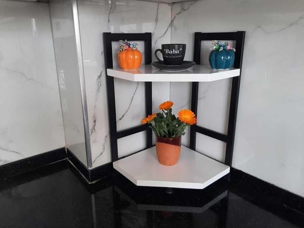 Akıs Home Tezgah Üstü Köşe Raf İkili Beyaz - Image 1
