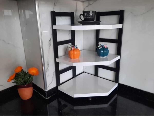 Akıs Home Tezgah Üstü Köşe Raf Üçlü Beyaz - Image 1