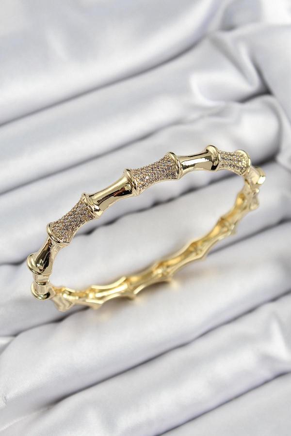 Pirinç Zirkon Taşlı Kemik Model Gold Renk Vip Kadın Bileklik - EBJ250705W36290 - Image 1