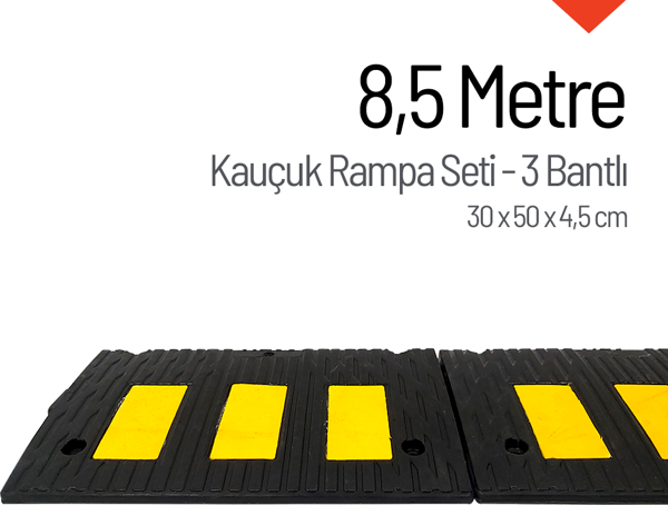 Kauçuk Rampa Set, Otopark Rampası, Kaldırım Rampası 30 x 50 x 4,5 cm - 3 Bantlı - 8,5 Metre - Image 1