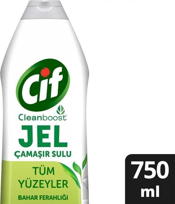 Cif Jel Yüzey Temizleyici Cleanboost Tüm Yüzeyler için Leke Çıkarıcı Çamaşır Sulu Bahar Ferahlığı 750 ml - Image 1