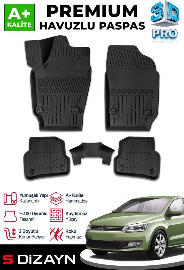S-Dizayn VW Polo 5 3D Pro Havuzlu Paspas 2009-2017 Üzeri A+ Kalite - Image 1