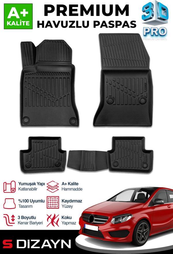 S-Dizayn Mercedes B Serisi W246 3D Pro Havuzlu Paspas 2011-2018 A+ Kalite - Image 1