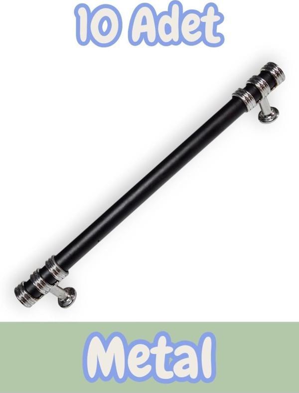 Nesli Alüminyum Metal Lüks Modern Mobilya Çekmece Mutfak Dolabı Kulpu Siyah-Krom 128mm (10 Adet) - Image 1