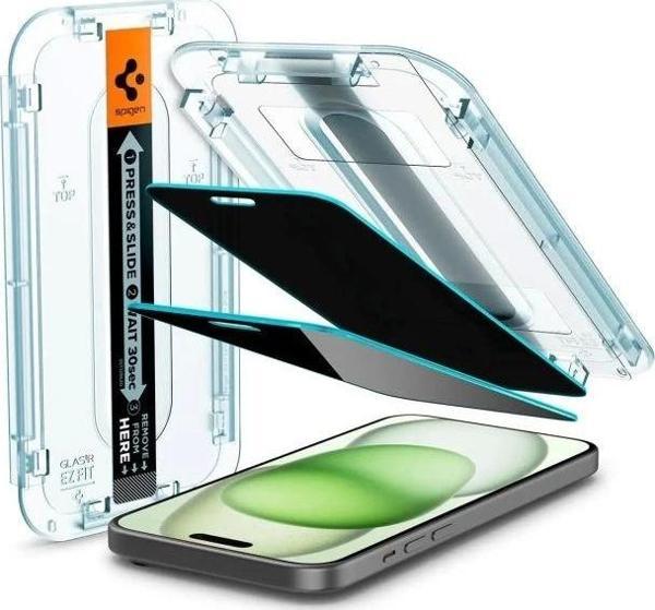 Spigen Temperli Cam Ekran Koruyucu [GlasTR EZ FIT - Privacy] iPhone 15 Plus - Image 1