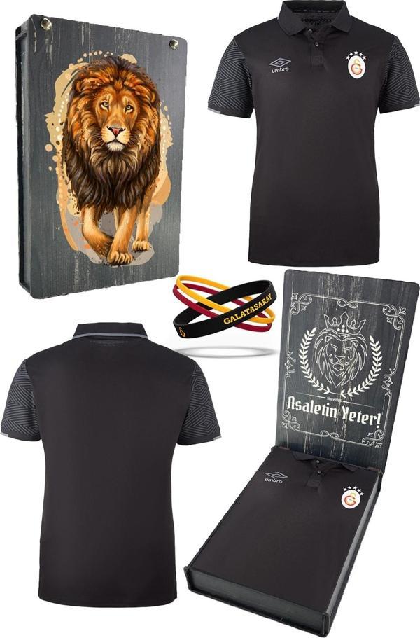 Galatasaray Orijinal Lisanslı 5 Yıldızlı Polo Yaka Siyah T-Shirt + Bileklik Set Hediyeli - Image 1