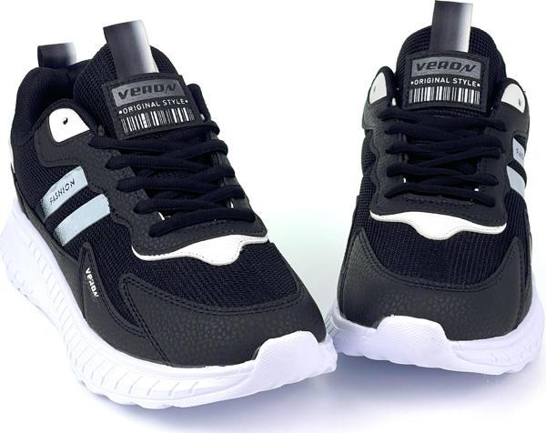Unisex Siyah Beyaz Bağcıklı Esnek Hafif Günlük Sneaker Spor Ayakkabı - Image 1