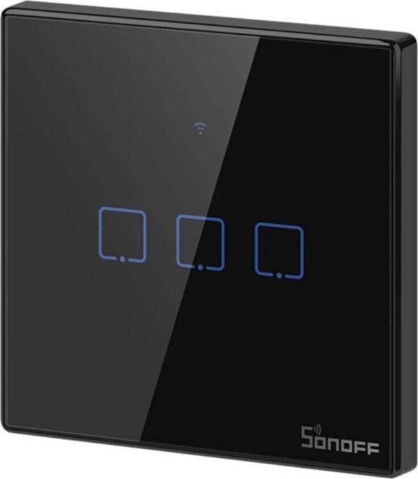 Sonoff T3Eu3C 3 Kanal Wifi-Rf Akıllı Işık Anahtar Siyah - Image 1