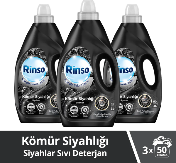 Rinso Sıvı Çamaşır Deterjanı Komple Bakım Serisi Kömür Siyahlığı Siyahlar İçin 3 lt x 3 Adet - Image 1