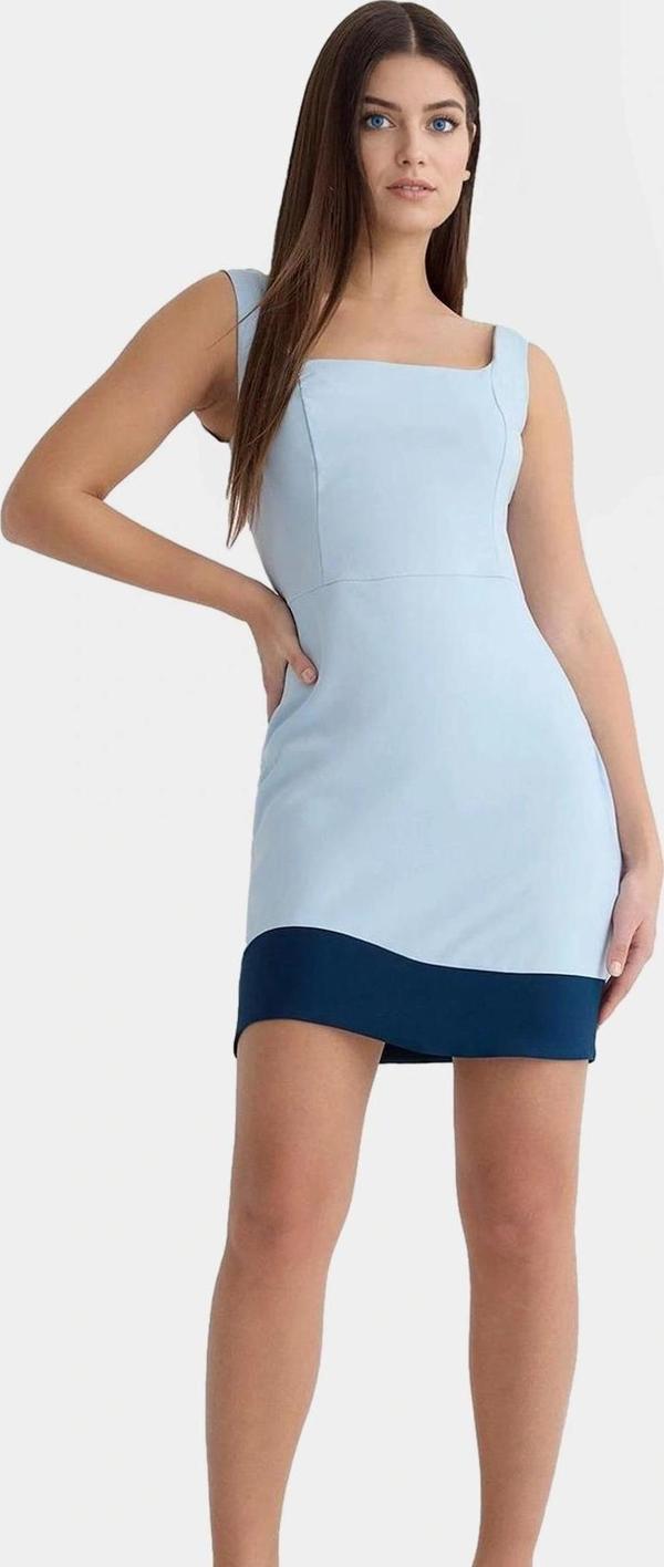 Yazlık Renk Bloklu Mini Elbise Dokuma Kumaş Bodycon Kesim Kare Yaka Özel Tasarım Mükemmel Uyum - Image 1