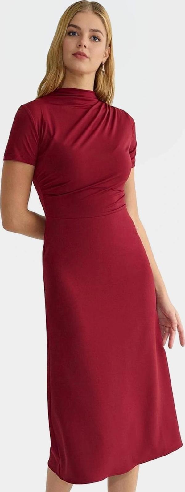 A line Midi Elbise Polyester Karışımlı Dokuma Kumaş Kemersiz Rahat Dayanıklı Malzeme - Image 1