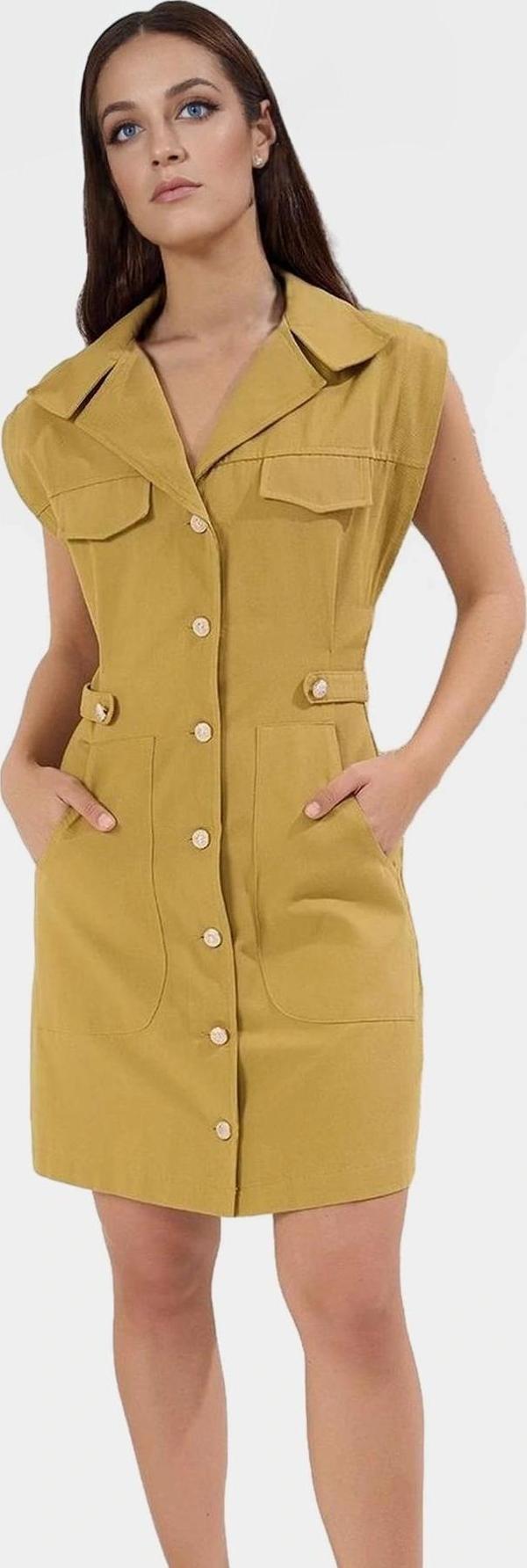 Dokuma Gabardin Mini Elbise Kisa Kol Düğmeli %Pamuk Yazlık Dayanıklı Malzeme - Image 1