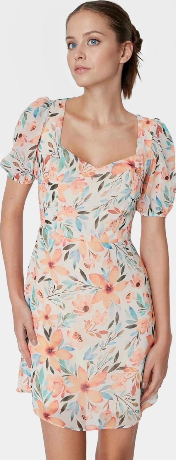 A Line Şifon Elbise Çiçek Desenli Yazlık Mini Yüksek Kalite Özel Tasarım Rahat Ve Şık - Image 1