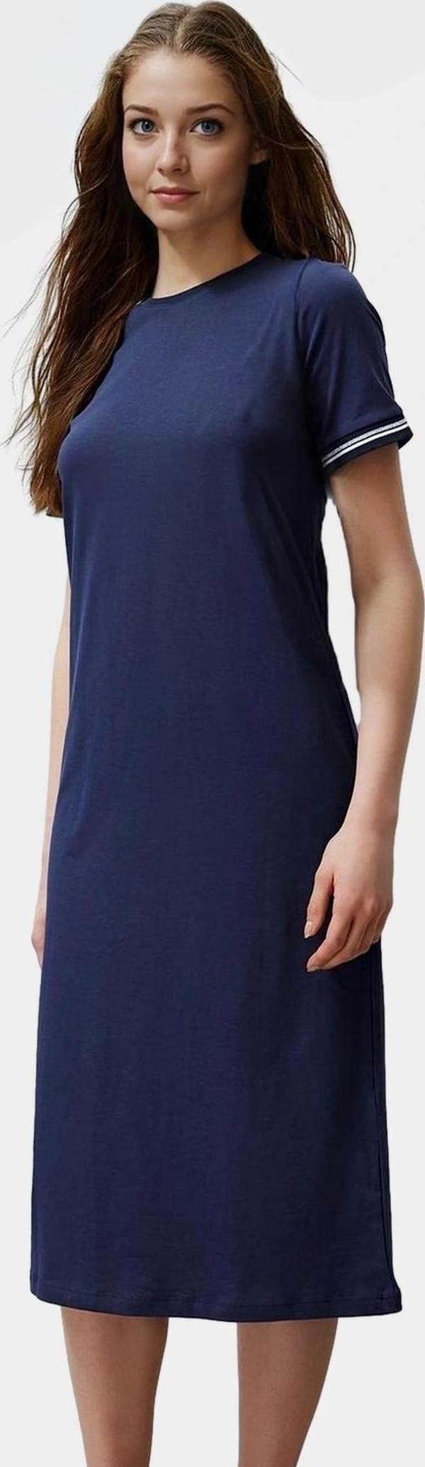 Rahat Örme Midi Elbise Bisiklet Yaka Yazlık Günlük Polyester Pamuk Şık Görünüm - Image 1