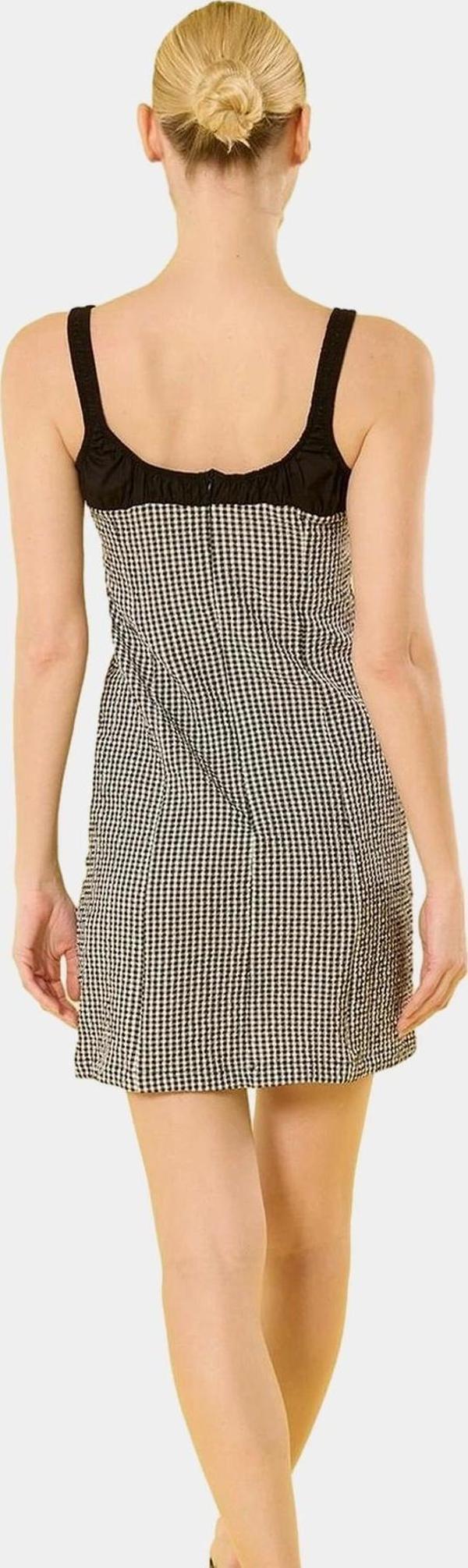 Yazlık Mini Ekose Elbise Vücudu Saran Bağcıklı Havuz Yaka Polyester Gofre Dokuma Rahat Ve Şık - Image 1