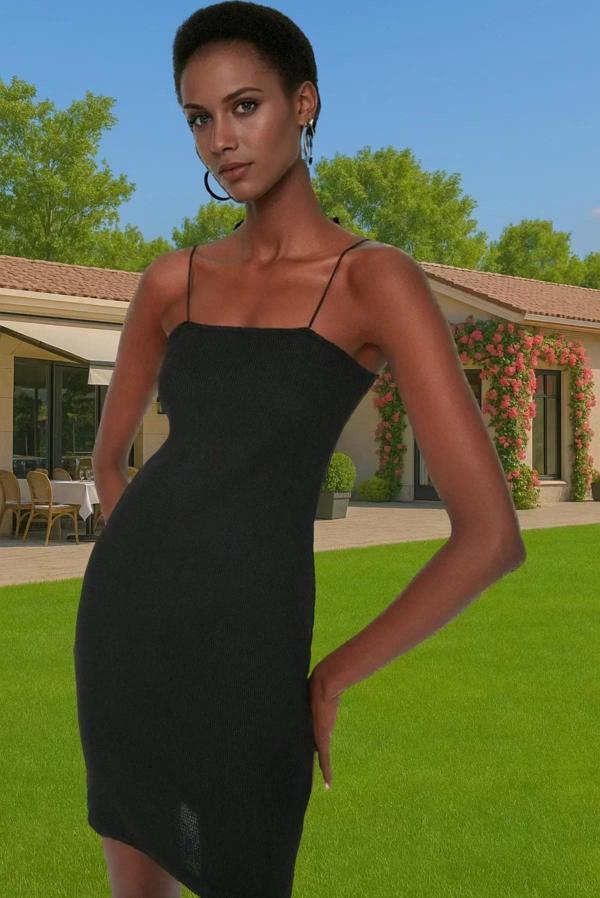 Kadın İnce Askılı Bodycon Mini Elbise Pamuklu Örme Kumaş Rahat Günlük Rahat Kullanım - Image 1
