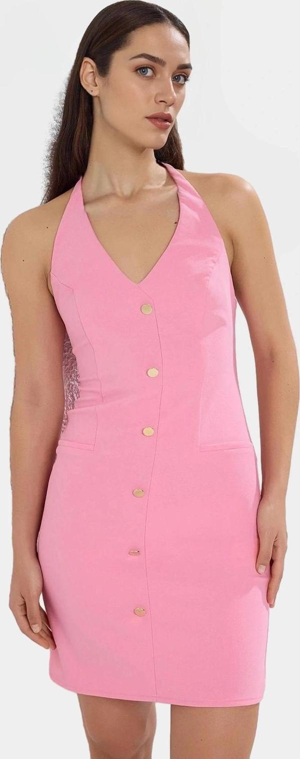 Dokuma Mini Elbise Halter Boyun Kolsuz Yazlık ve Şık Seçkin Malzeme - Image 1