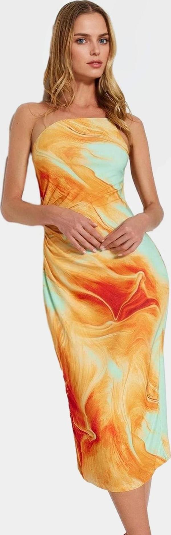 Nefes Alan Örme Midi Elbise Kolsuz Bodycon Kalıp Polyester Elastan Günlük Şıklık Özenle Seçilmiş - Image 1