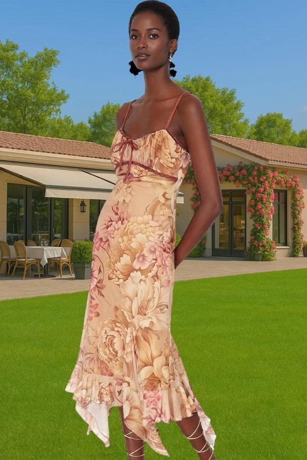 Feminen A Kesim Örme Tül Elbise Çiçek Desenli Yazlık Mükemmel Uyum Mükemmel Uyum Mükemmel Uyum - Image 1