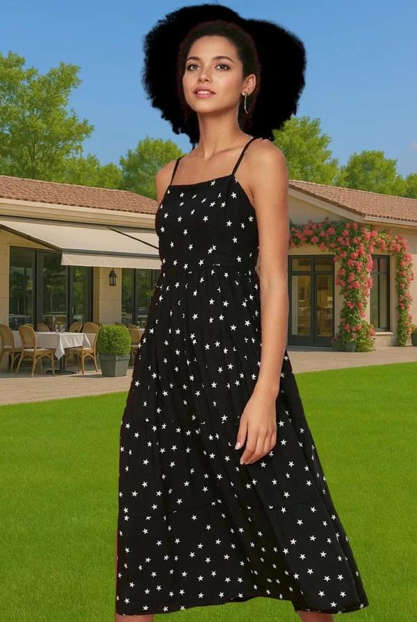 Nefes Alabilir Viskoz A Kesim Midi Elbise Çiçek Desenli Yazlık Günlük Kullanım İçin Premium Kalite - Image 1