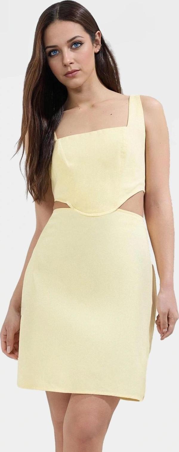 Pamuklu Mini Elbise A Line Kesim Kare Yaka Cut Out Detayı ile Rahat Şık Profesyonel Görünüm - Image 1