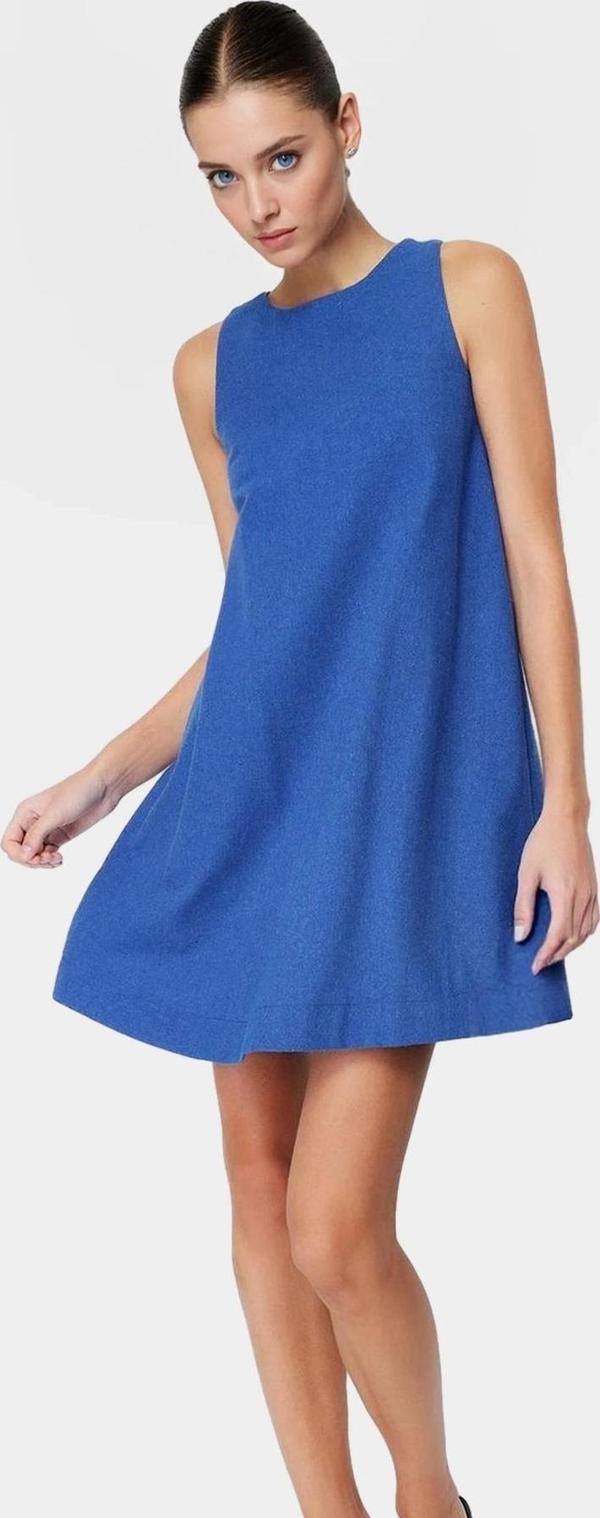 Rahat Geniş Kesim Mini Elbise Keten Görünümlü Yazlık Seçkin Malzeme Profesyonel Görünüm - Image 1